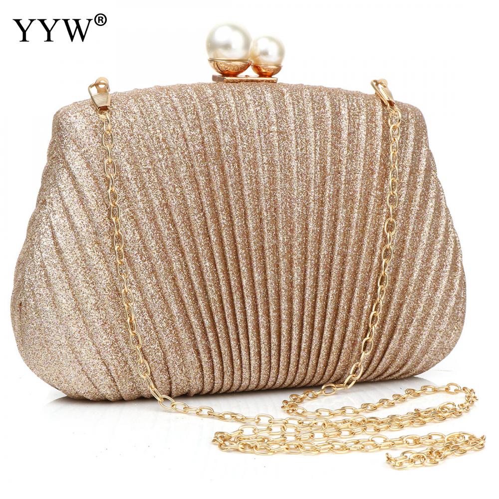 Abendtasche für damen, einfarbig schwarz, gold-silberfarben, mit perlenschnalle, geeignet für hochzeiten oder partys