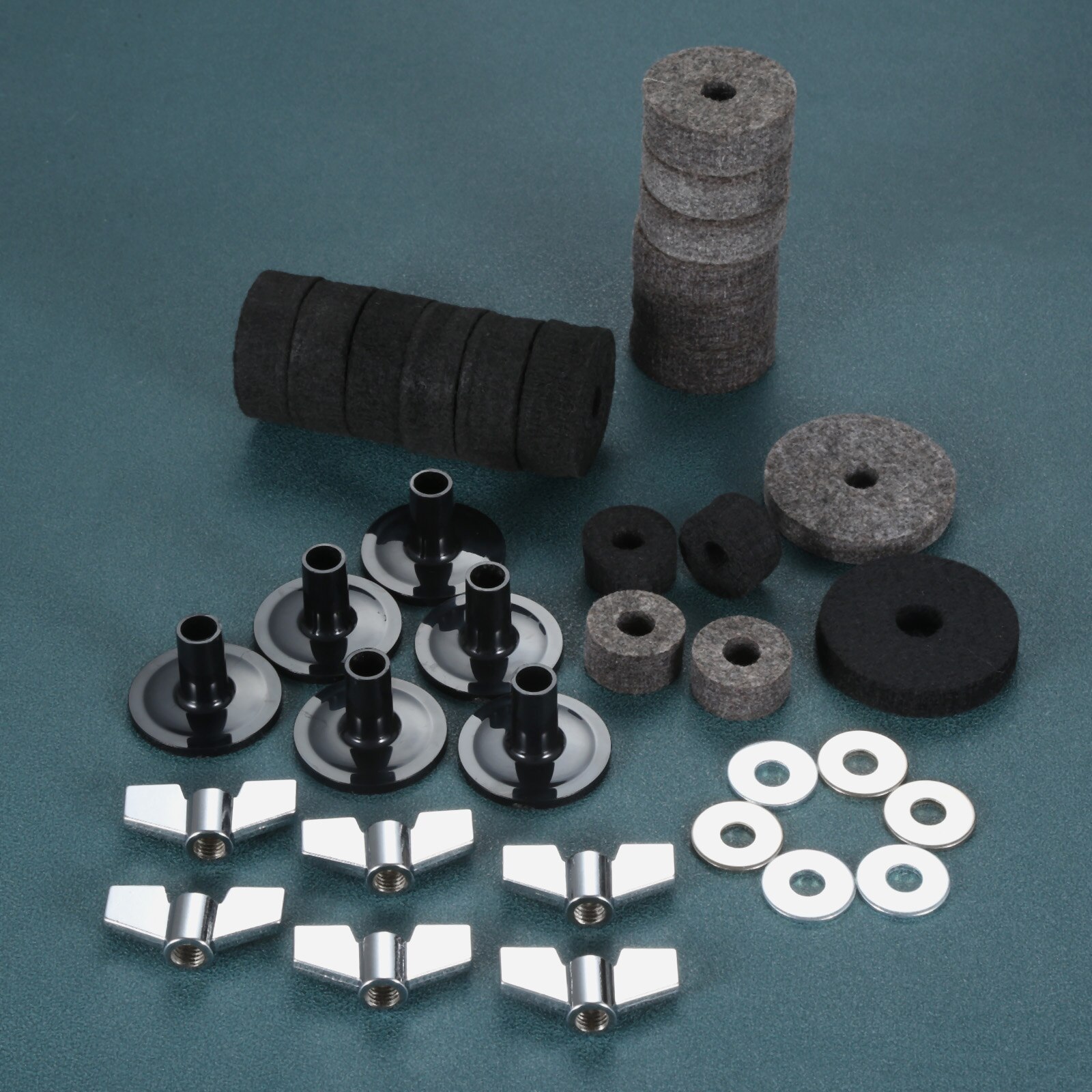 Feutres de cymbale pour chapeau, pochette, feutre, tasse, manches de support, avec écrous d&#39;aile de Base et rondelle de cymbale pour tambour, lot de 18 pièces