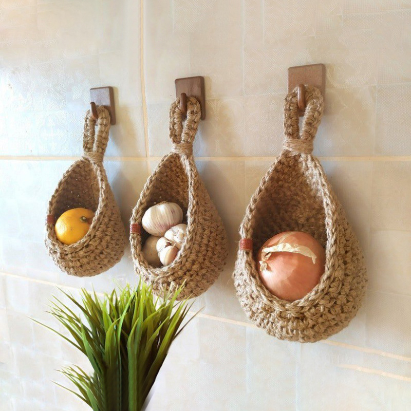 Woven Fruit Basket Vegetable Basket Wall Mounted Wicker Rattan Pastoral Kitchen Table Picnic Storage Basket Storage