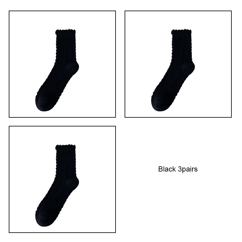 Women cotton socks 3pairs/lot Bubble mouth Retro japanese style collage socks girl female socks VKMONY: Black3
