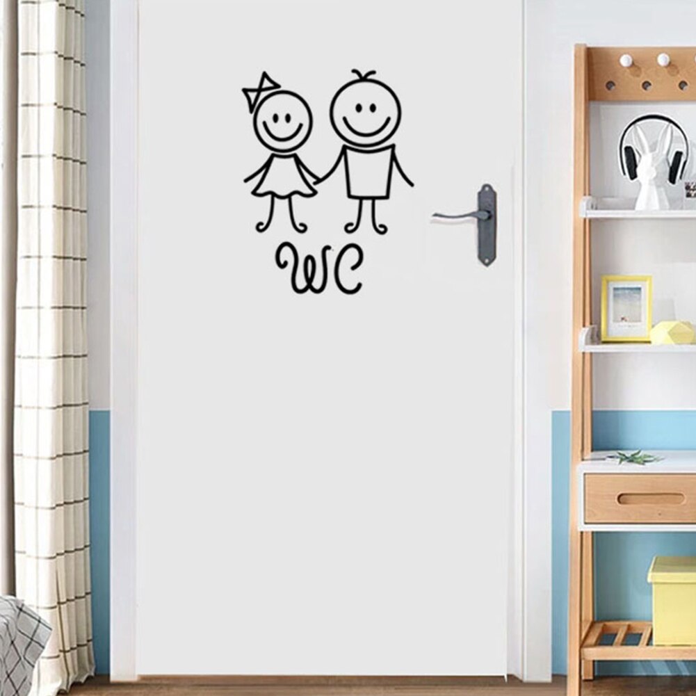 Girl Boy WC PVC Toilet Removable Waterproof Easy Apply Home Self Adhesive Door Sticker Reusable Washroom Cute Cartoon Decorative