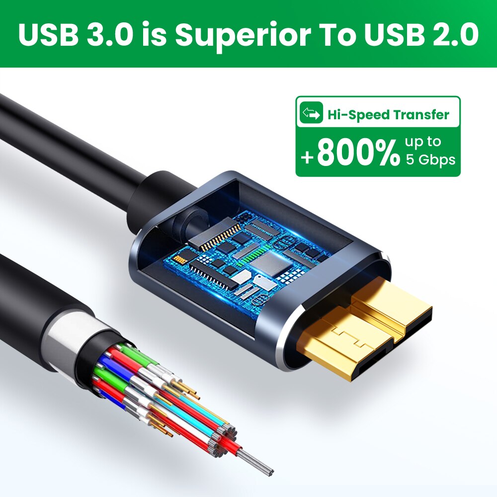 Micro B USB C 3.0 Cable Connector Quick Charging Type-C to USB 3.0 5Gbps External Hard Drive Disk Cable for Hard Drive Computer