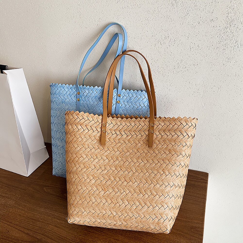 Handgeweven handtassen voor een zomerse strandvakantie, casual rieten schoudertassen voor dames, grote handgemaakte rotan draagtassen, boodschappentassen