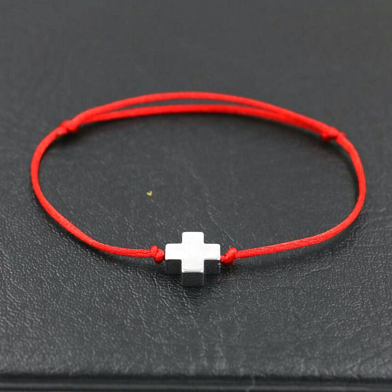 BPPCCR couleur argent petite croix Bracelets porte-bonheur corde rouge fil de ficelle chanceux Pulseras amoureux Mujer Masculino: SILVER cross