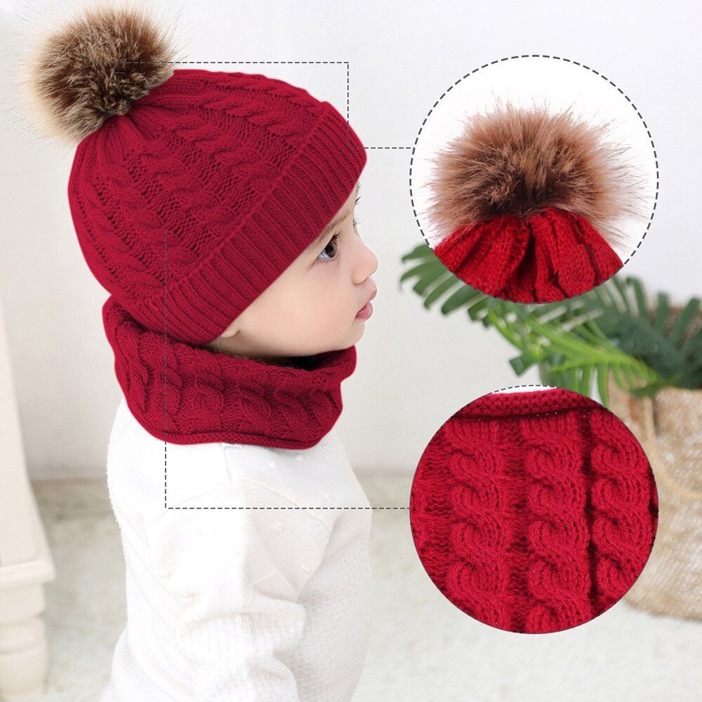 2pcs Baby Hat Scarf Suit Autumn Winter Knitteed Kids Hat Scarf Set Cotton Girls And Boys Hats Neck Children Scarf R2