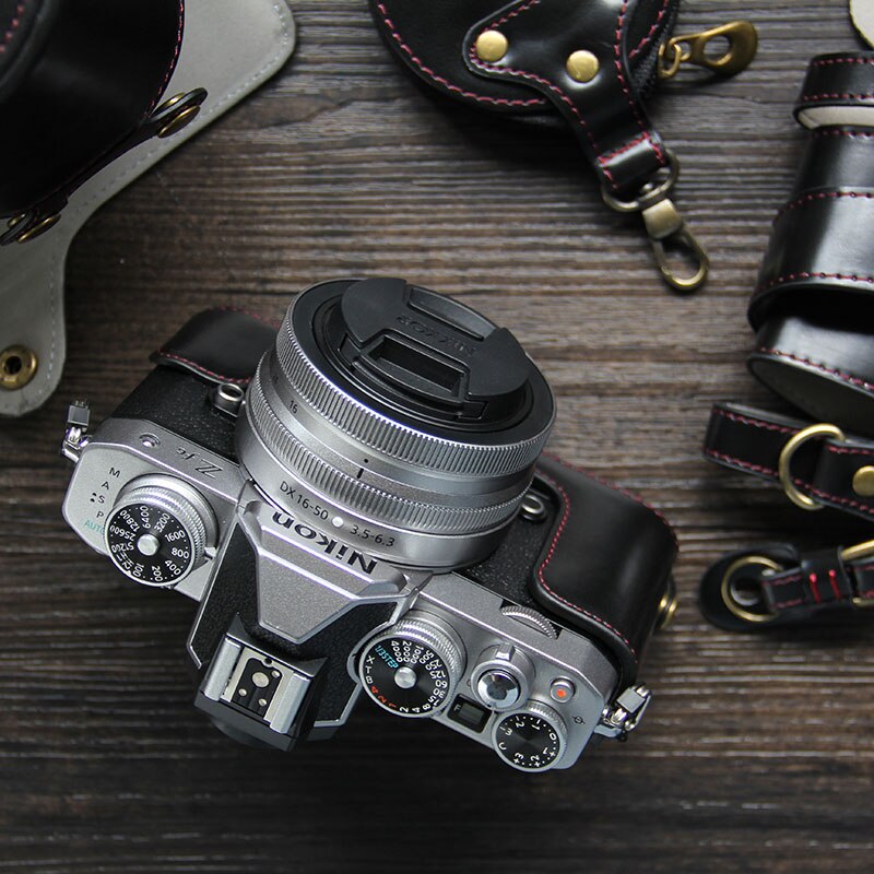 Luksus z-fc etui pu læder kamerataske  z50 taske til nikon zfc z-fc  z50 kamerataske åben batterirem mini taske