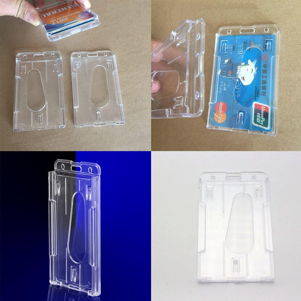 1Pc Double Card Acrylic Plastic ID Badge Card Holder for Bank Credit Card Holder Protector Organizer for Documents Badge Holder: Clear