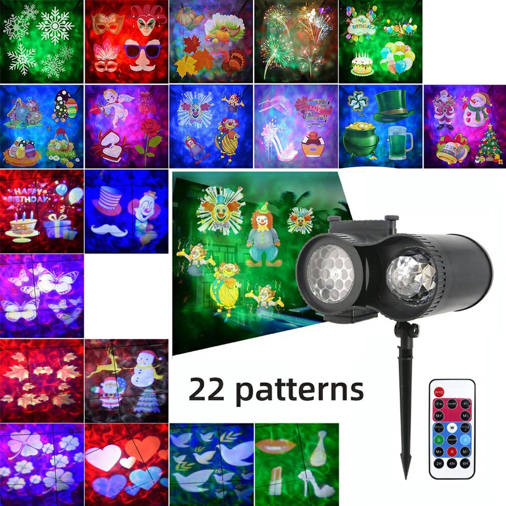 22 pattern outdoor waterproof courtyard LED remote control projection lamp Christmas day Water ripple effect Snow lamp