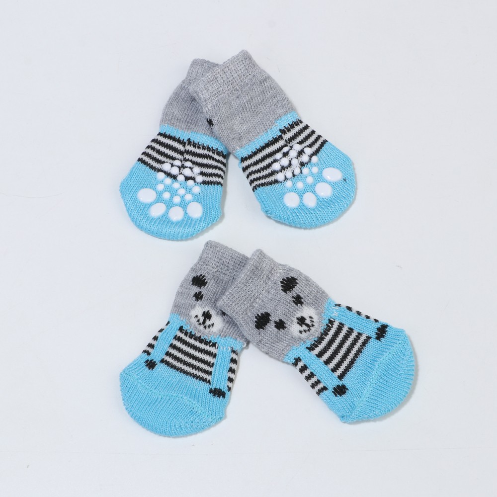 Honden Kat Schoenen Anti-Slip Gebreide Sokken Hond Sokken Dikke Warme Poot Protector Hond Sokken Booties Huisdier Accessoires voor Puppy Kitten: blue gray / M