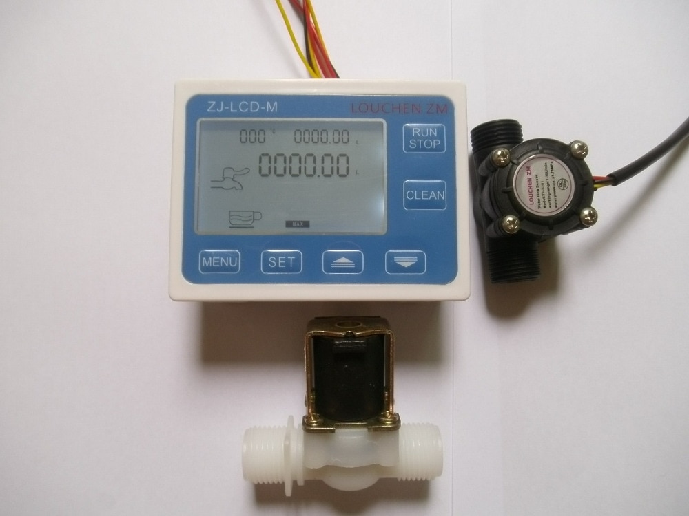 G1/2" Water Flow Control LCD Display + Solenoid Valve Gauge + Flow Sensor Meter