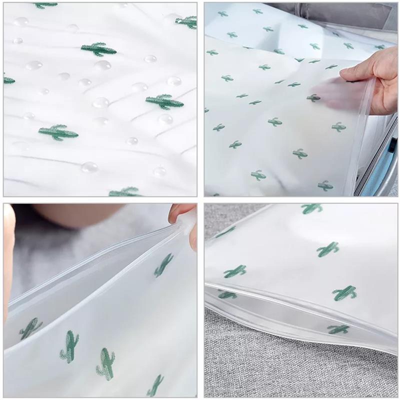 5PCS Travel Storage Bag Set Cute Cactus Zip-Lock Waterproof Luggage Packing Bag Cosmetic Bag Storage Supplies For Travel