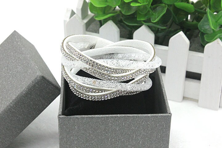 Pulsera de cuero de estrellas para mujer, joyería de , 2 pulseras de diamantes de imitación de piedra de cristal para mujer, de , 1 ud. Por lote, ,: White