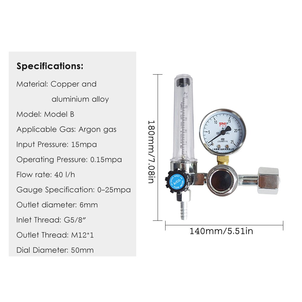 G5/8'' 0-25Mpa Argon Flow Meter Leakproof Gas Pressure Regulator Flowmeter Argon Pressure Regulating Valve Argon Regulator