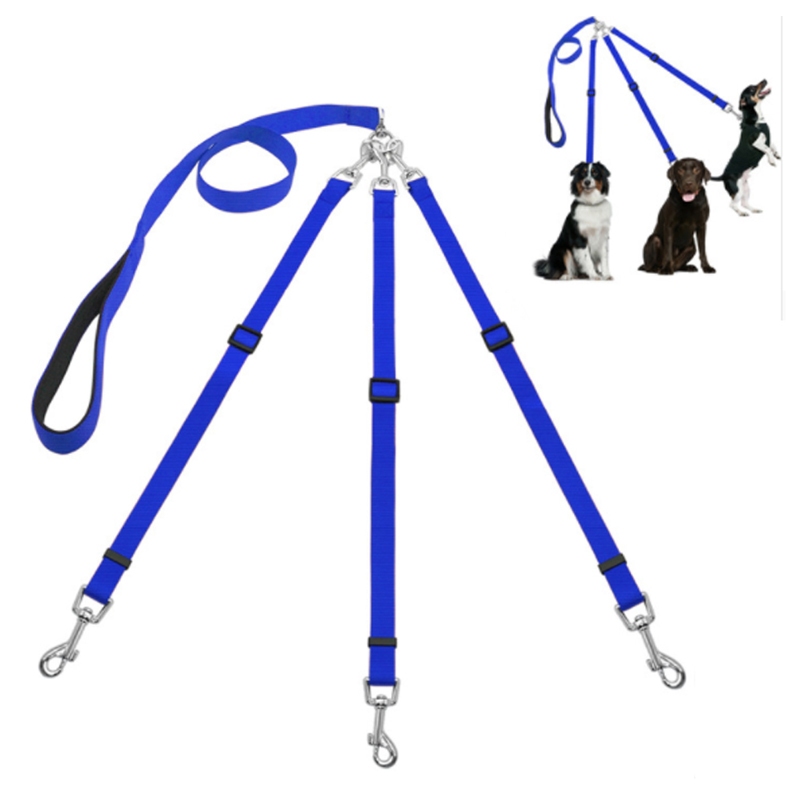 Correa Triple ajustable para perros y mascotas de tres vías, correa para perros pequeños, medianos y pequeños, suministros para mascotas gatos: blue