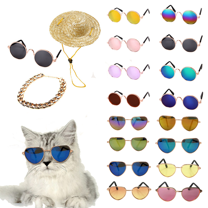 Katze Kleine Hund Spielzeug Auge-Sonnenbrille Tragen Fotos Requisiten Haustier Katze Gläser Hund Brille Stroh Hütte einstellen Haustier Katze zubehör
