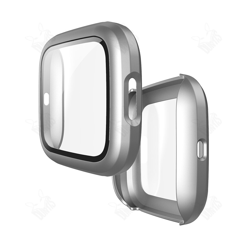 Matte Case + Screen Protector Voor Fitbit Versa 2 Smart Horloge Beschermhoes Met Gehard Glas Bescherming Shell Fitbit Versa2: Silver