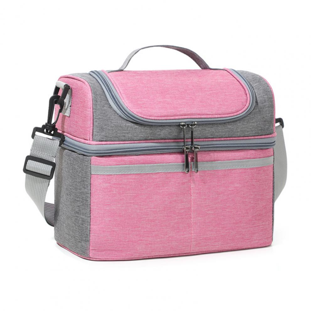 Insulated Lunch Bag Double Deck Lunch Cooler Bag Leakproof Meal Carrier Expandable Lunch Box Reusable Cooler Bag with Pocket: green