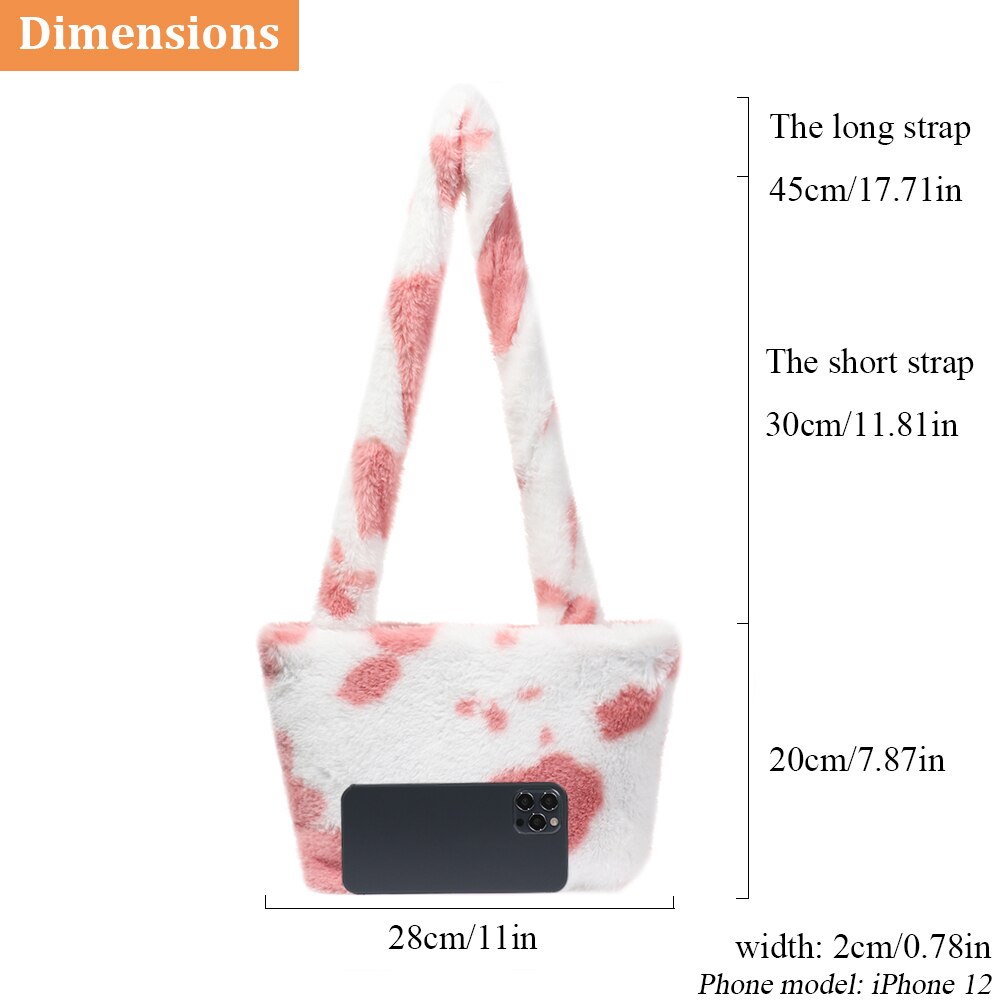 Flauschige plüsch-beuteltasche, schultertasche mit kuhmuster, Kupplung-handtasche, tragetasche aus kunstpelz, umhängetasche, Bote Tasche