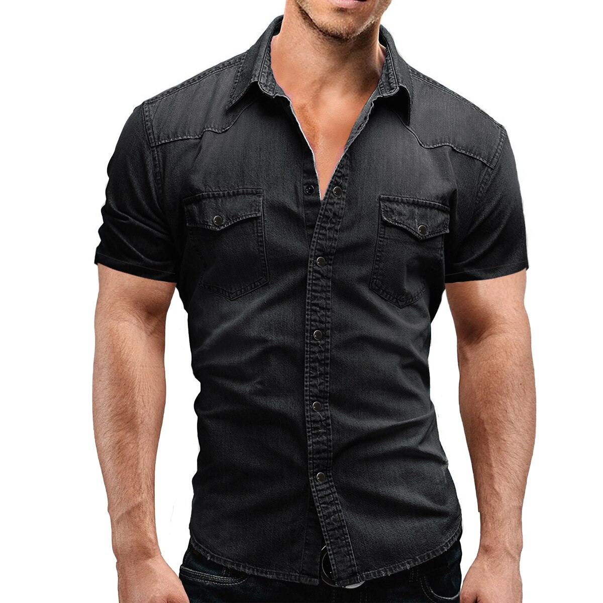 Camisas de mezclilla de hombres de verano de para hombre manga corta suave camisas de algodón ligero de corte Slim elástico Jeans hombre vaquero ropa XXXL