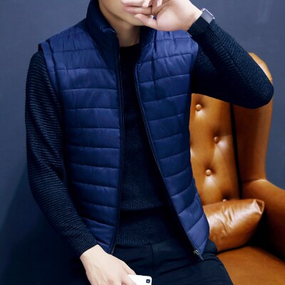Nice automne hommes vers le bas gilet veste manteau couleur unie sans manches gilet mâle mince gilet coupe mince gilet à glissière manteaux M-3XL