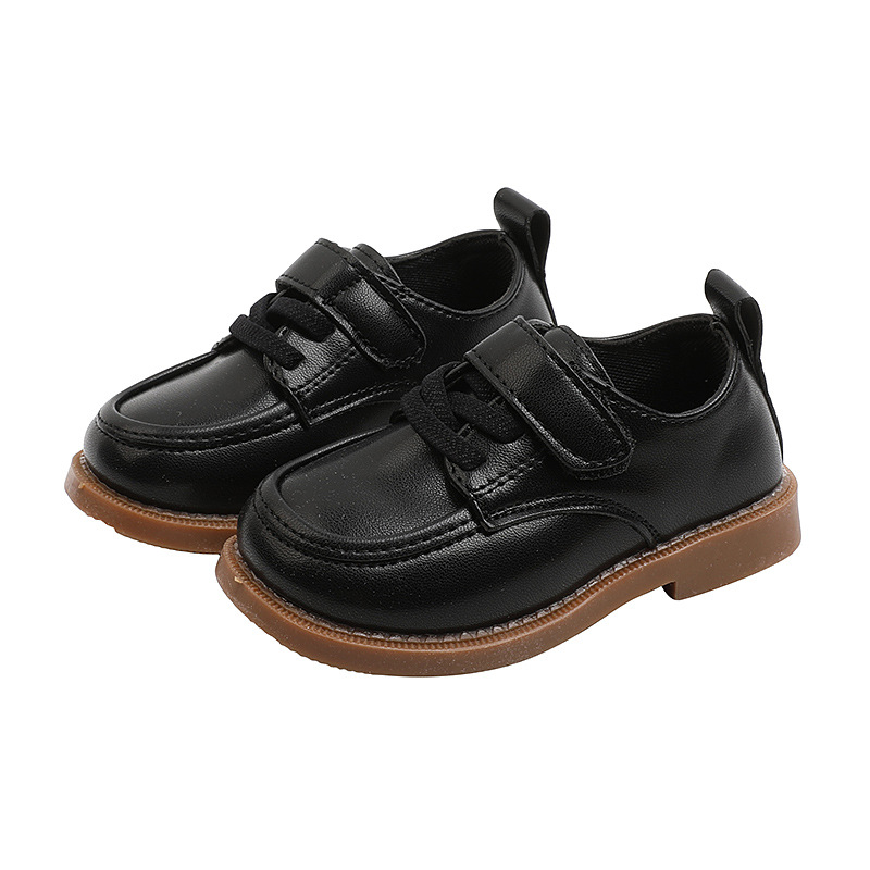 Zapatos Retro de cuero para niños, zapatillas de para bebés, informales, de suela suave, de un solo Color, para otoño,: Negro / 30