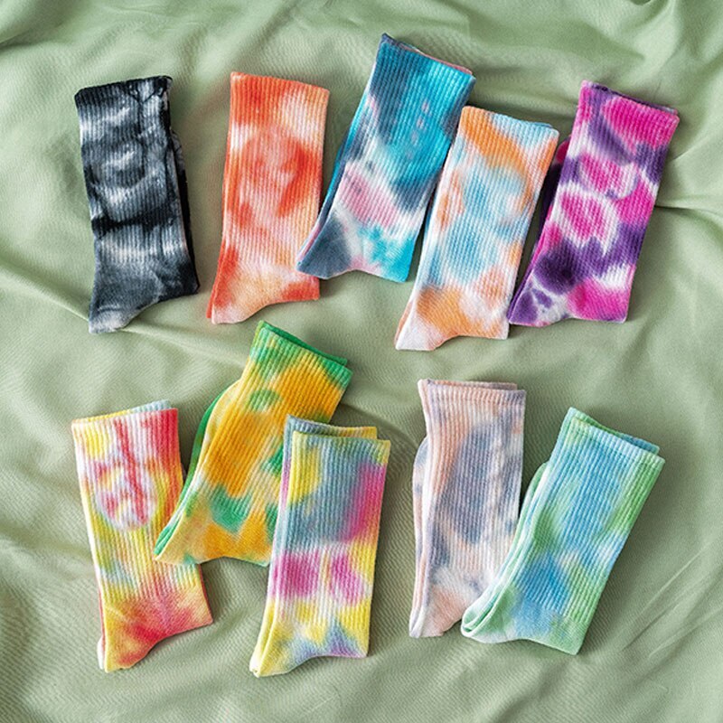 men and women socks cotton Colorful Psychedelic Graffiti Tie dyeing funny Skateboard cute Harajuku Hiphop tube socks