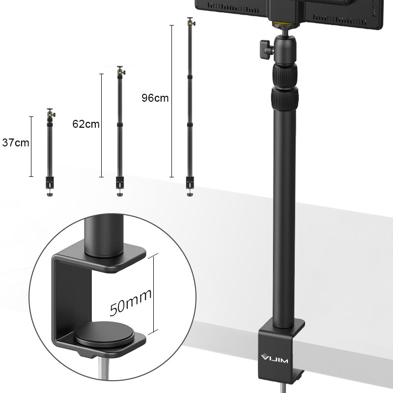 Vijim LS01 Fotografie Desktop Statief Light Stand Bureaulamp Stick Mount Verwijderbare Ballhead Met 1/4 &#39;&#39;Schroef Voor Led Video licht