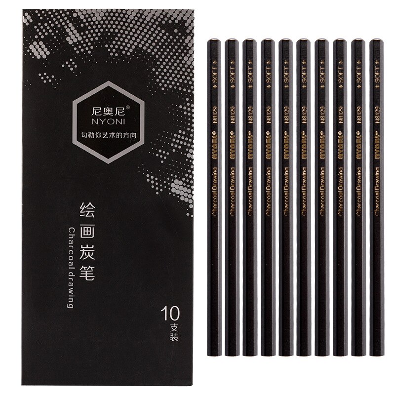 Crayon à charbon de bois N-8129, 10 pièces, pour croquis , dessin en carbone, souple, moyen, dur, fournitures pour peinture Manga