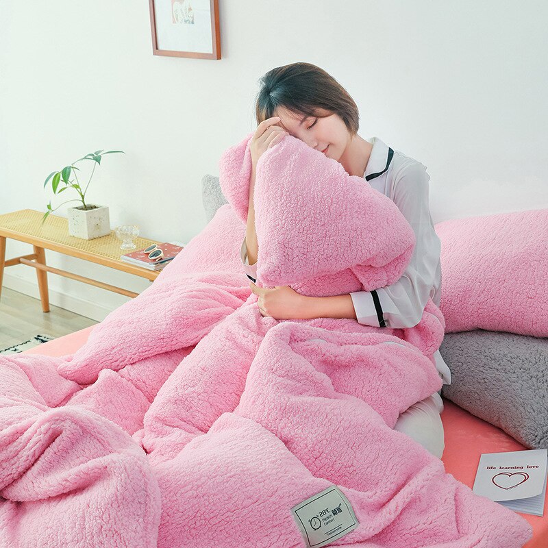 Housse de couette polaire berbère pour lit Double simple hiver deux faces housses de couette gris bleu rose literie housse de couette couverture: sakura pink / 150x200cm 1piece