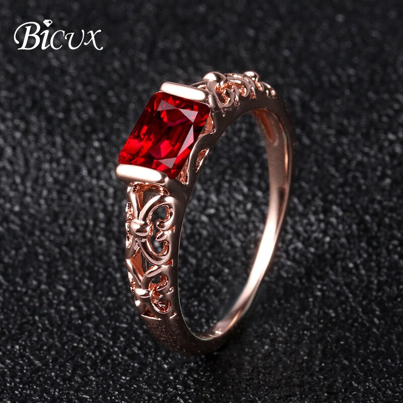 Bicux Leuke Rose Goud Zilver Grote Rood Wit Crystal Ringen Voor Vrouwen Engagement Wedding Zirconia Vrouwen Ring Sieraden: 7.25 / Rose gold red