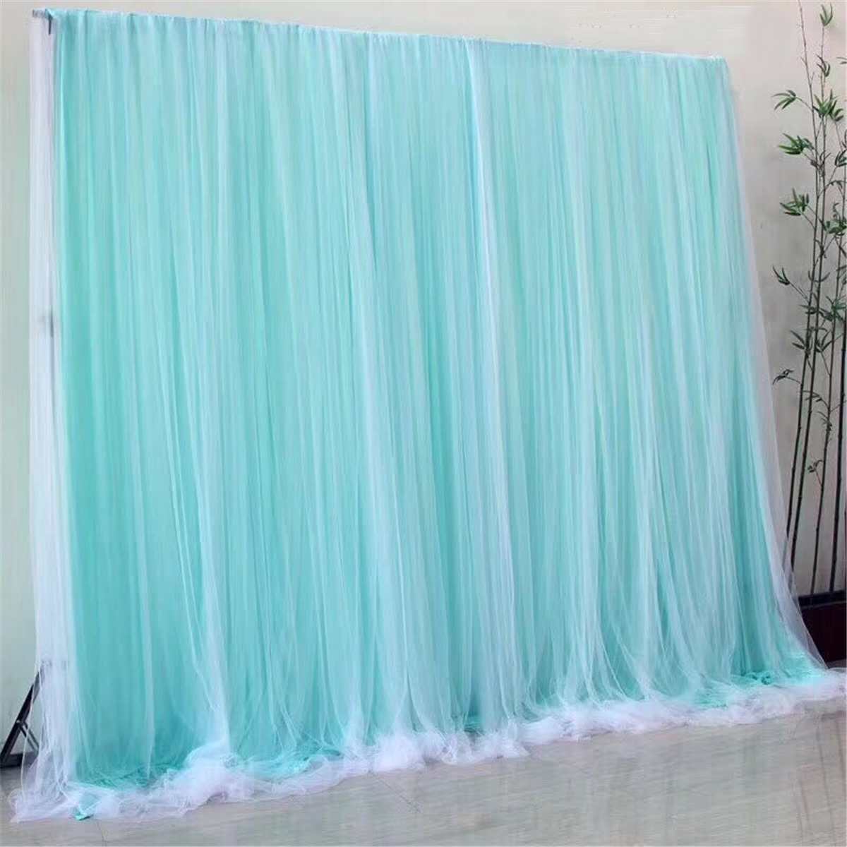 Fondos de seda de hielo para de boda, cortina de gasa de 2X2M, Fondo de decoración, tela blanca, mosquitera de gasa, foto de boda, paneles de cabina: Blue Green