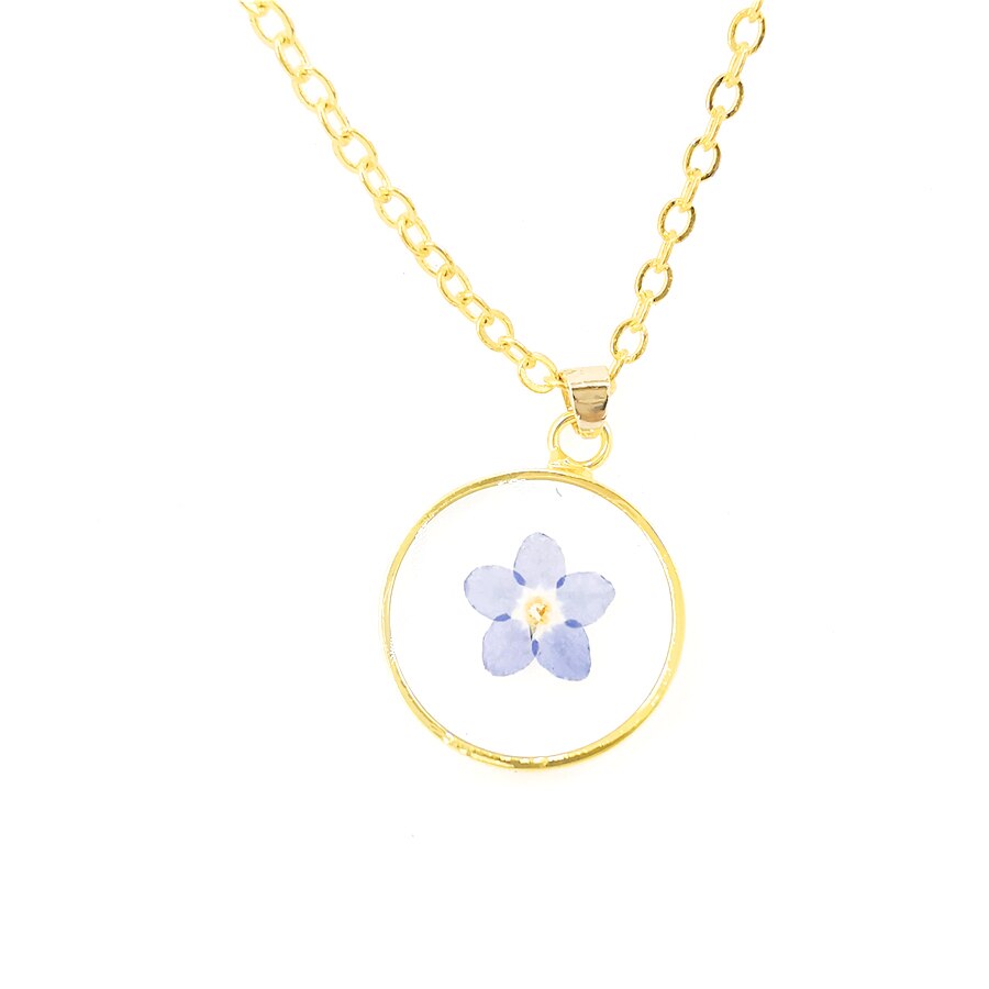 dimenticare me non Pendenti E Ciondoli Del Pendente Della Collana di Fiori Secchi Reale asciutto Fiori Boho dell'oro Della Catena Della Collana per Le Donne del Regalo Della Ragazza Gioelleria Raffinata E Alla Moda: il giro