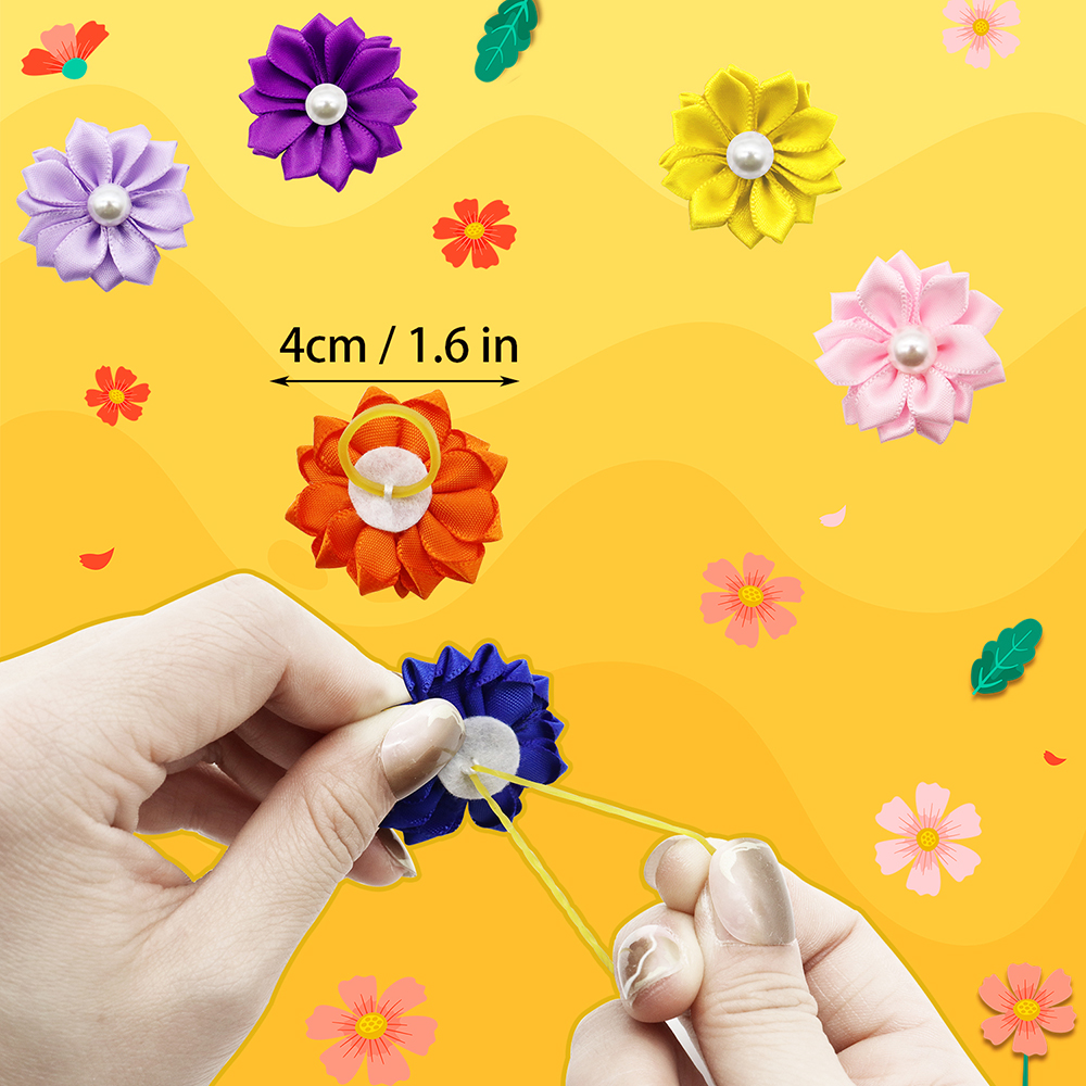 50/100/200 Uds. Banda de goma de flores, lazos para el pelo de perro, accesorios para el cabello de gato con perlas, lazos para el pelo para el cuidado de perros y gatos, lazo para topete para mascotas