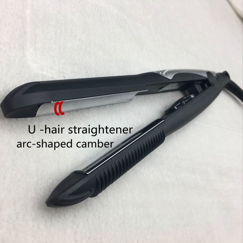 Alisador de pelo en U , plancha de pelo negra, chapado en plata, 2 en 1, enchufe AU/EU/US/UK