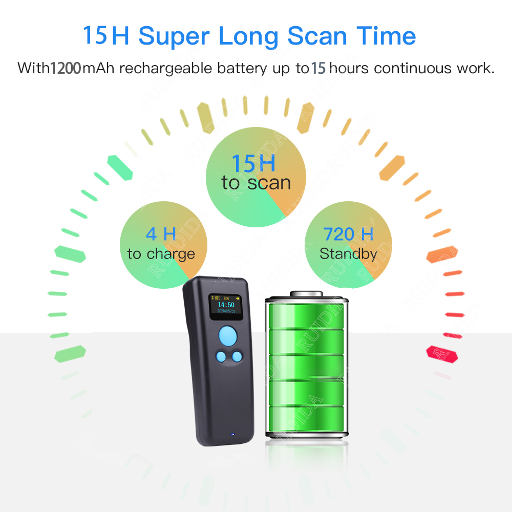 Portable 1D 2D Barcode Scanner Handheld Mini Bluetooth Scanner 2.4G Wireless with Display for Expressman Mobile Phone QR PDF417