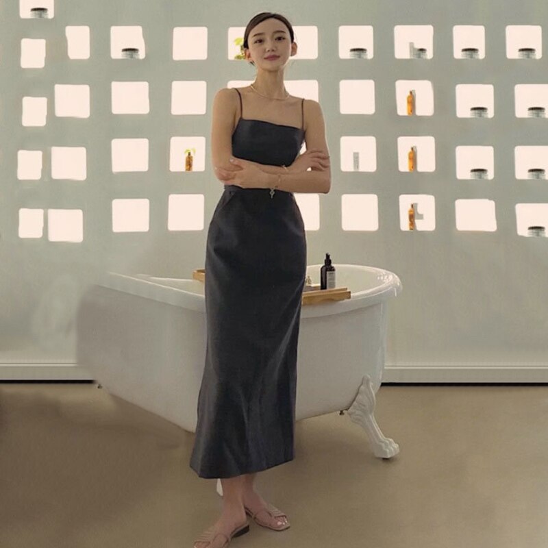 TWOTWINSTYLE vestidos elegantes para mujer cuello cuadrado sin mangas Correa espagueti espalda descubierta encaje hasta Bownot verano vestido mujeres marea: long / L