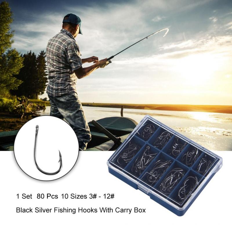 Lot Box Set 10 Sizes Sea Fishing Hooks High Carbon Steel Jig Fish Tackle Hook Size 3 to 12 Perforated