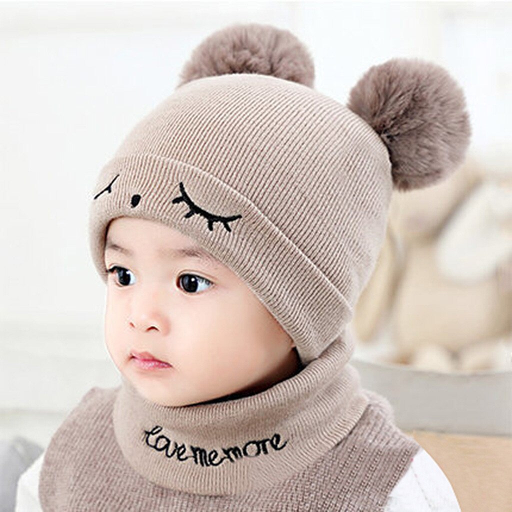 -né bébé enfants filles garçons hiver tricot chapeau fourrure boules pompon solide mignon belle bonnet # P30