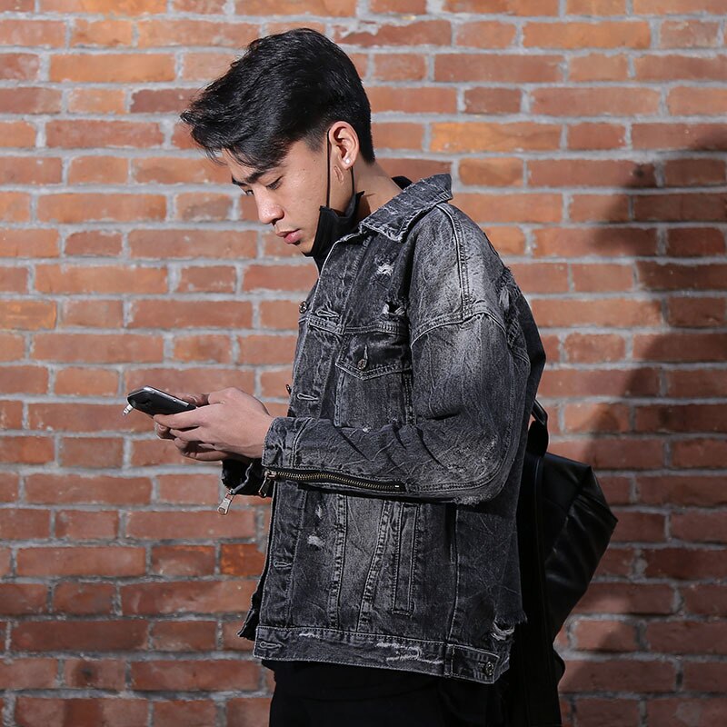 Dropshippig retro Galaxis Stickerei Denim Jacken männer Zerrissene See Jeans Jacken Hüfte hüpfen Streetwear Mantel für Männliche x552