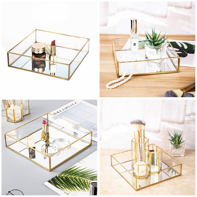 Miroir or bijoux plateau parfum plateau miroir vanité plateau commode plateau orné plateau métal décoratif plateau bijoux parfum organiser