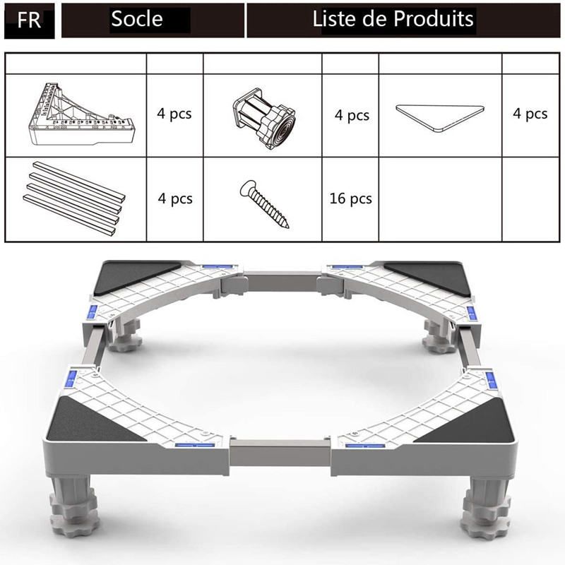 Supporto per lavatrice, asciugatrice per lavatrice piedistallo per frigorifero, lunghezza regolabile, carico 300Kg Anti vibrazione Anti rumore