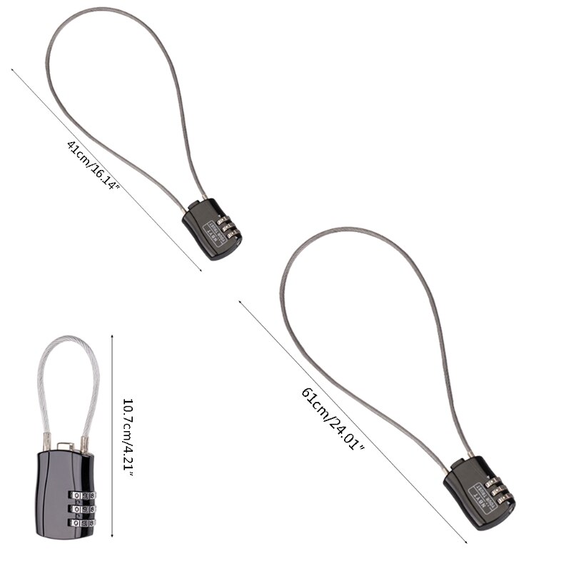 3-digit Motorcycle Helmet Lock Combination Lock With Cable for Motorbike Scooter Street Bike, Secures Helmet