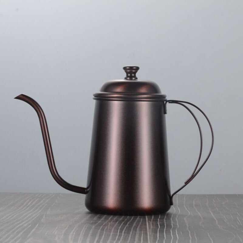 Lang mund hånd stempelkande fin mund gryde 650ml tykke 304 rustfrit stål dryp kaffekande filter brygning tekande kedel: Bronze