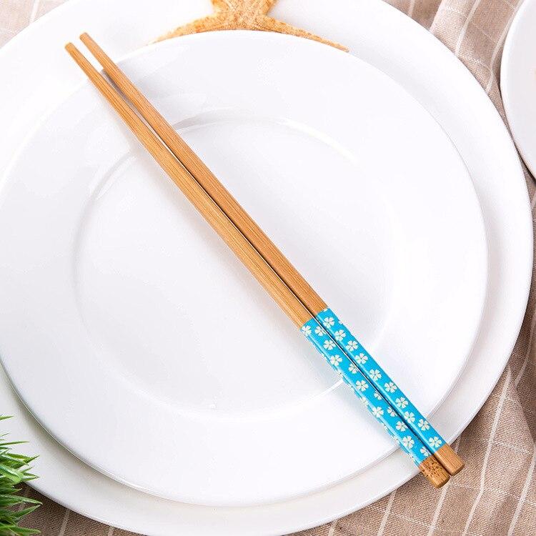 Palillos de madera clásicos chinos reutilizables, palillos de bambú Natural hechos a mano tradicionales, utensilios de cocina para Sushi, 2 pares: Azul cielo