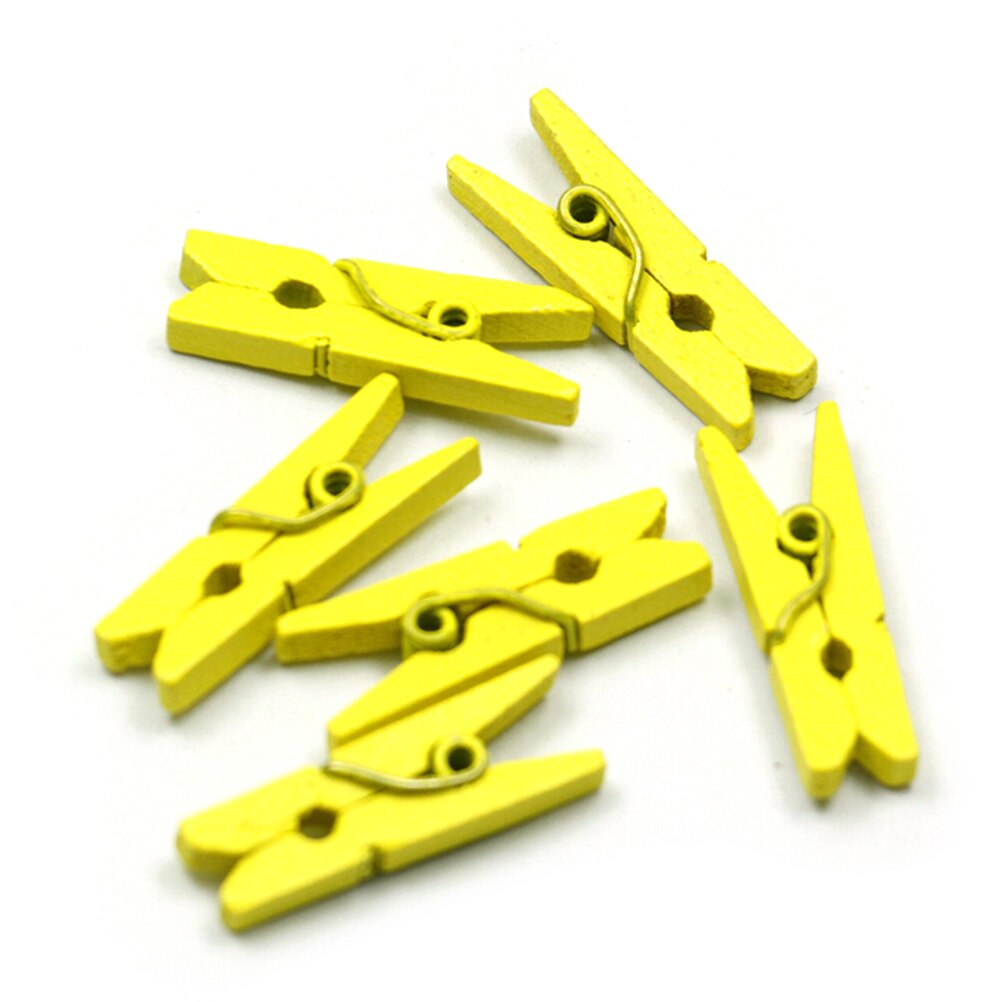 20 stuks mini gekleurde houten clips kleding fotopapier wasknijper knutselklemmen feestdecoratie: Geel