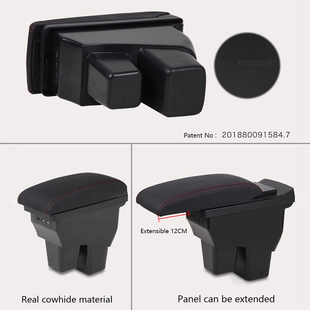 Auto Armsteun Box Armleuningen Leather Center Double Layer Opbergdoos 3 Usb Compatibel Met Peugeot