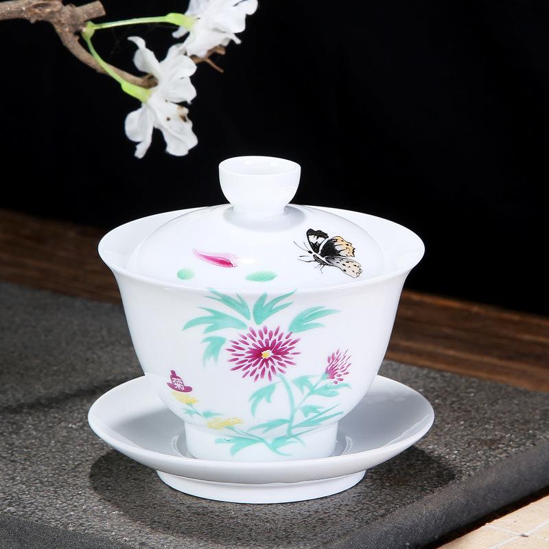 Chinese Tradition Gai Wan Tea Set Bone China Tea Sets Gaiwan Tea Porcelain Pot Set For Travel Ceramic Beautiful And Easy Kettle: 4