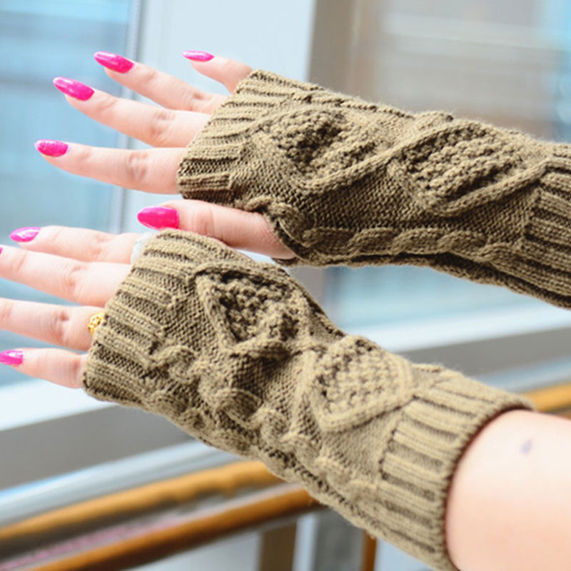 Solide vinterhandsker kvinder strikkede fingerløse damerhandsker armvarmer vanter handsker vinter varm håndled uld rød sort grå handsker