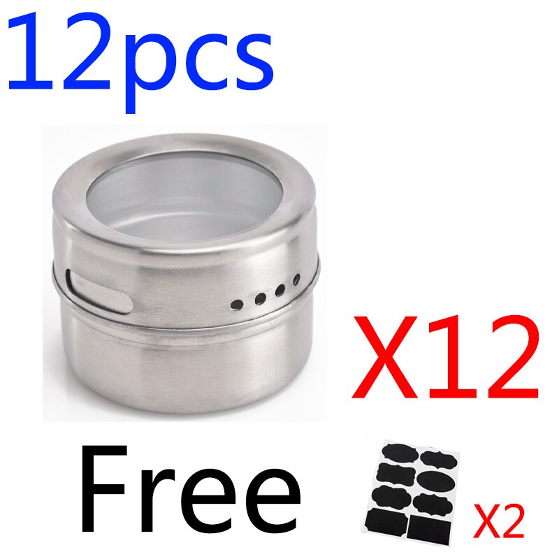 Magnetic Spice Jar Set With Stickers Stainless Steel Spice Tins Spice Storage Container Pepper Seasoning Sprays Kitchen Tools: Set D