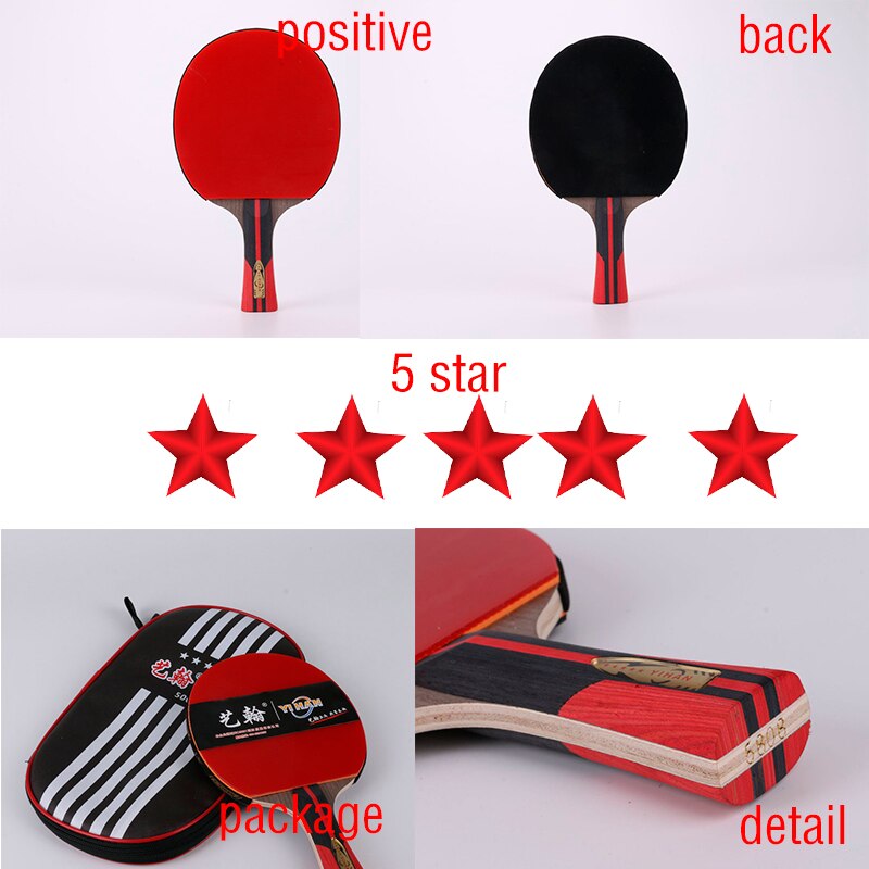 Conjunto de raqueta de tenis de , 1 ~ 5 estrellas, con bolsa + 3 pelotas, de goma de doble cara, pala de Ping Pong: 2pcs 5 star 3 ball